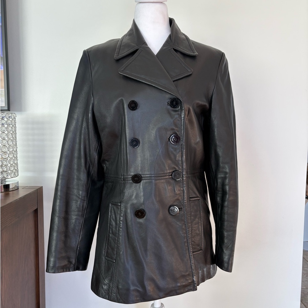 🎾Kenneth Cole Reaction Black Leather Double-Breasted Jacket